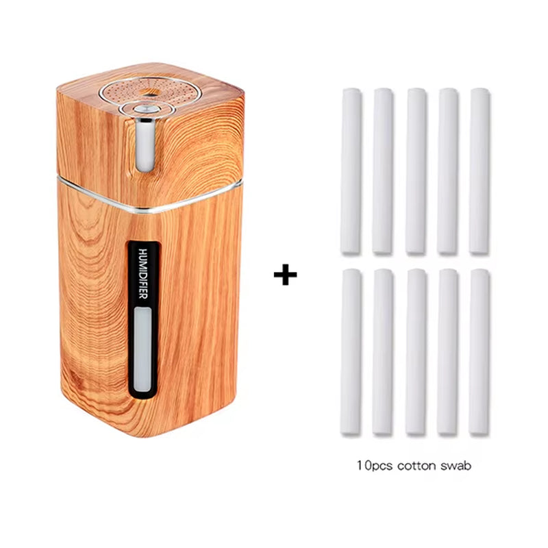 Electric Humidifier Aroma Oil Diffuser Essential Ultrasonic Wood Grain Air Humidifier USB Mini Mist Maker LED Light