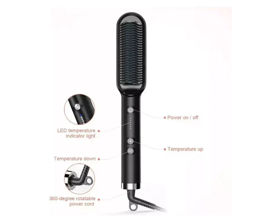 Cepillo Alisador de Pelo con Control de Temperatura - Tecnología Iónica Profesional