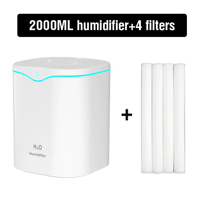 2000ML USB Air Humidifier Double Spray Port Essential Oil Aromatherapy Diffuser Cool Mist Maker Fogger for Home Office