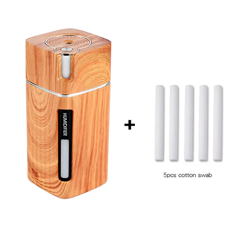Electric Humidifier Aroma Oil Diffuser Essential Ultrasonic Wood Grain Air Humidifier USB Mini Mist Maker LED Light
