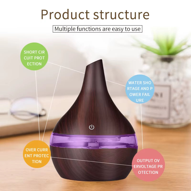 Humidifier Electric Aroma Air Diffuser Wood Ultrasonic Air Humidifier Essential Oil Aromatherapy Cool Mist Maker for Home
