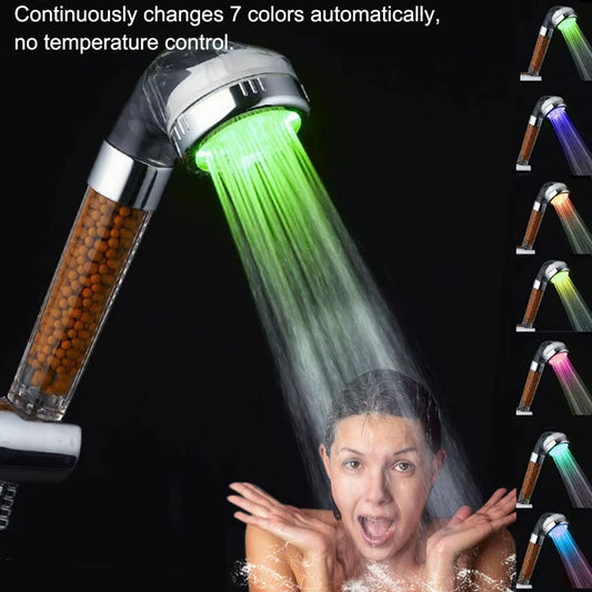 Bathroom LED Shower Head Color Changing Temperature Sensor Handheld Showerhead Spa High Pressure Anion Filter Shower Head