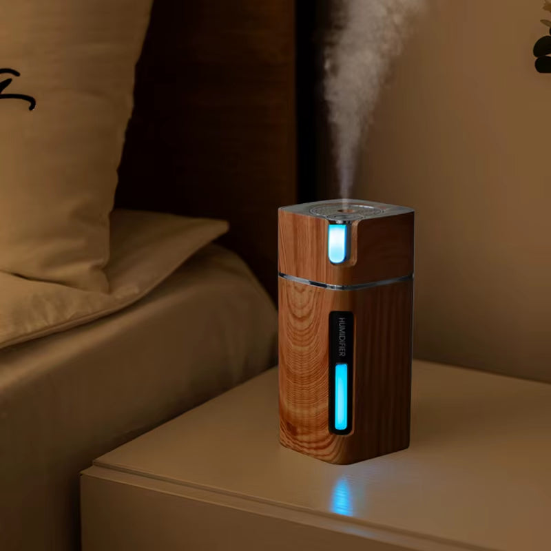 Electric Humidifier Aroma Oil Diffuser Essential Ultrasonic Wood Grain Air Humidifier USB Mini Mist Maker LED Light