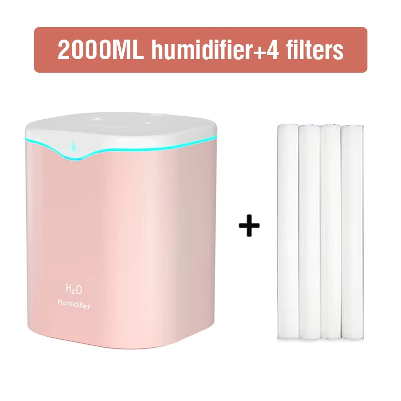 2000ML USB Air Humidifier Double Spray Port Essential Oil Aromatherapy Diffuser Cool Mist Maker Fogger for Home Office