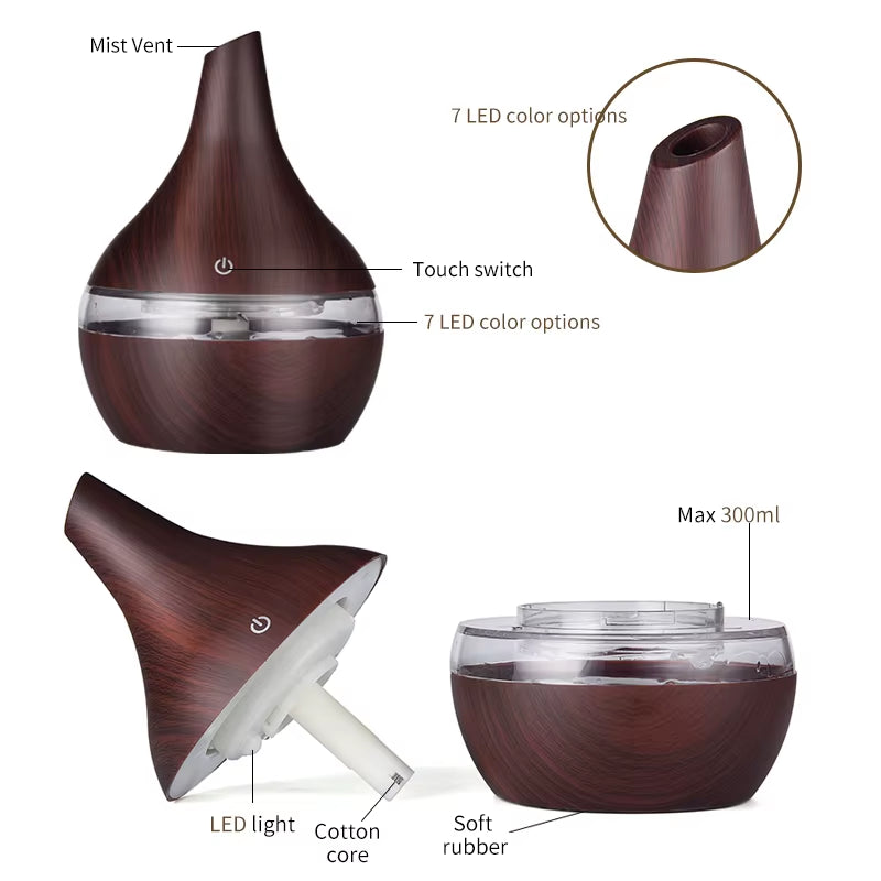 Humidifier Electric Aroma Air Diffuser Wood Ultrasonic Air Humidifier Essential Oil Aromatherapy Cool Mist Maker for Home