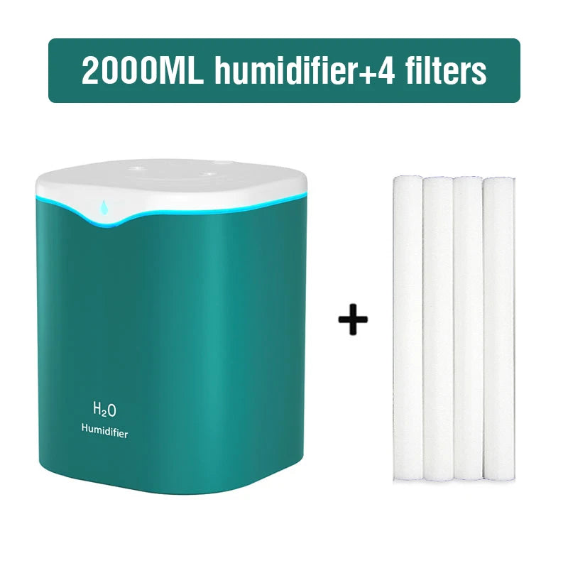 2000ML USB Air Humidifier Double Spray Port Essential Oil Aromatherapy Diffuser Cool Mist Maker Fogger for Home Office