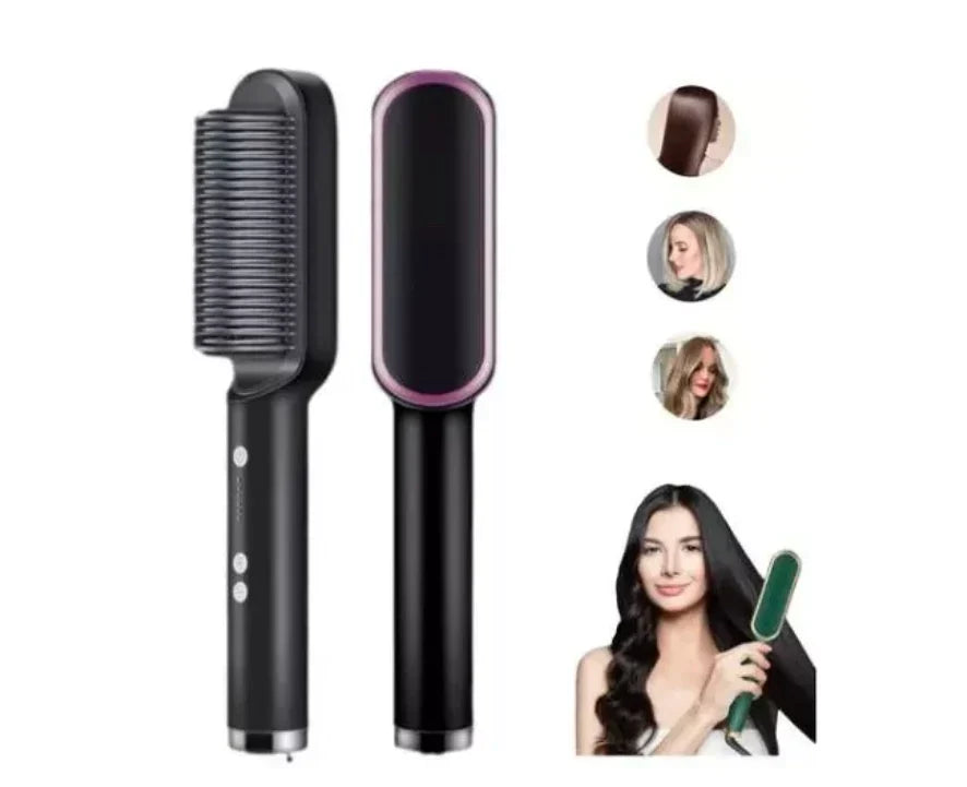 Cepillo Alisador de Pelo con Control de Temperatura - Tecnología Iónica Profesional