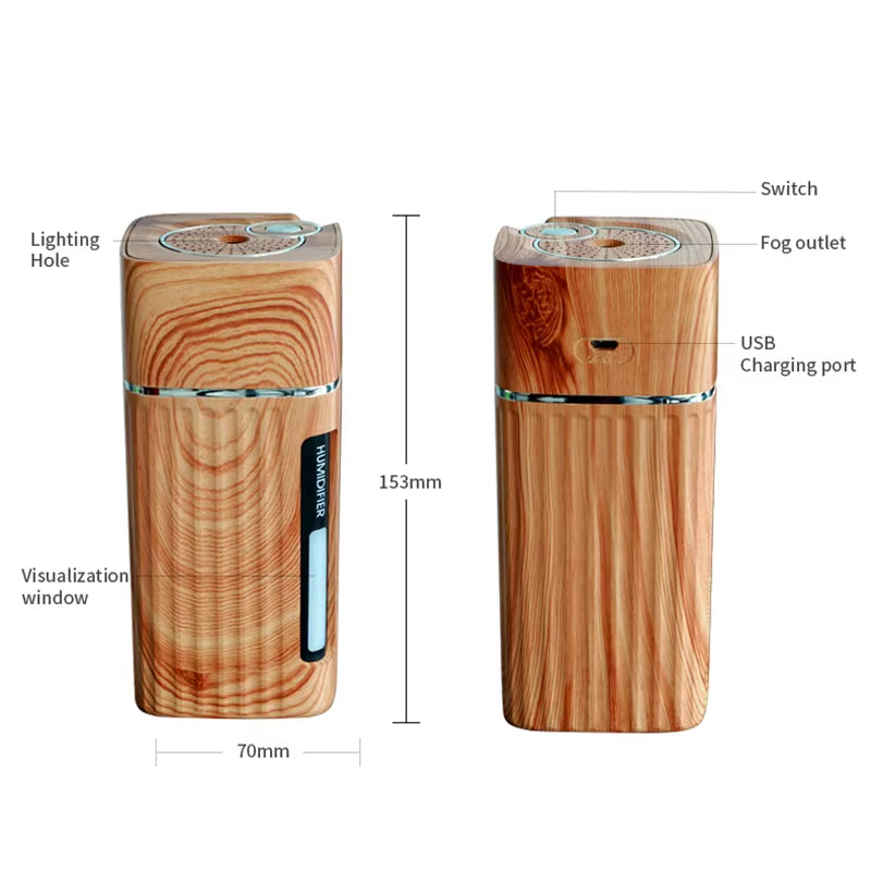 Electric Humidifier Aroma Oil Diffuser Essential Ultrasonic Wood Grain Air Humidifier USB Mini Mist Maker LED Light