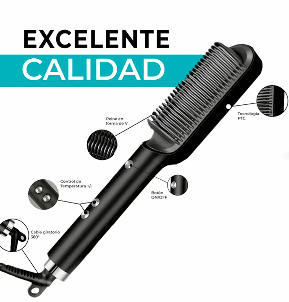 Cepillo Alisador de Pelo con Control de Temperatura - Tecnología Iónica Profesional