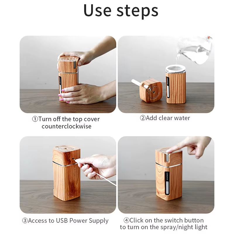 Electric Humidifier Aroma Oil Diffuser Essential Ultrasonic Wood Grain Air Humidifier USB Mini Mist Maker LED Light