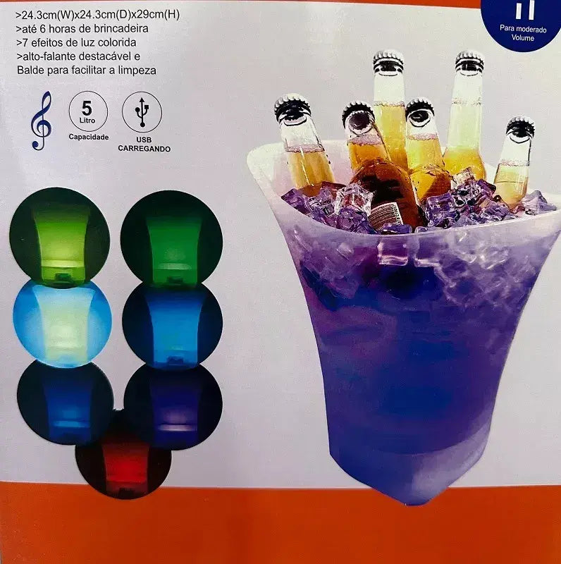 Cubetera con Altavoz Bluetooth y Luces LED RGB – 5L para Fiestas y Piscina